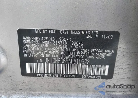 2010 Subaru Impreza Outback Sport from USA, damaged, VIN JF1GH6D65AH810628